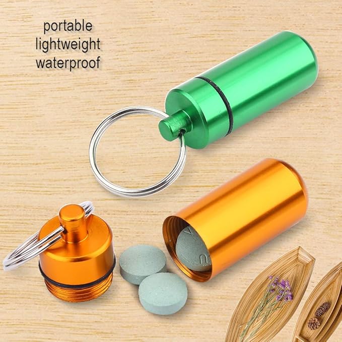 KIKYO Waterproof Aluminum Mini Pill Case Organizer, 9 Compartments, Keychain Pill Box with Outdoor Medicine Holder