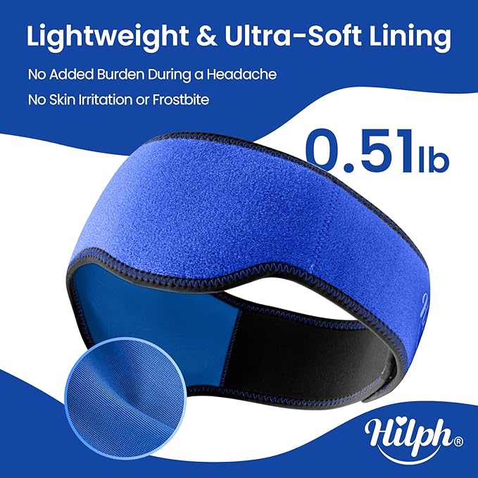 Hilph Headache Ice Pack Migraine Ice Head Wrap, Reusable Head Cold Pack Forehead Ice Pack for Migraine Relief, Headache Tension, Sinus Pain, Chemo, Stress Relief (Blue)