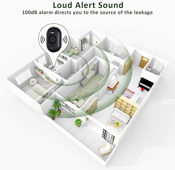Water Leak Detector Sensor Alarm: Home Water Flooding Monitor Smart Sink Overflow Monitoring Adjustable Wet Moisture Alert Pipe Leakage Drip Detection Warning for Basement Floor (2 Sensor)