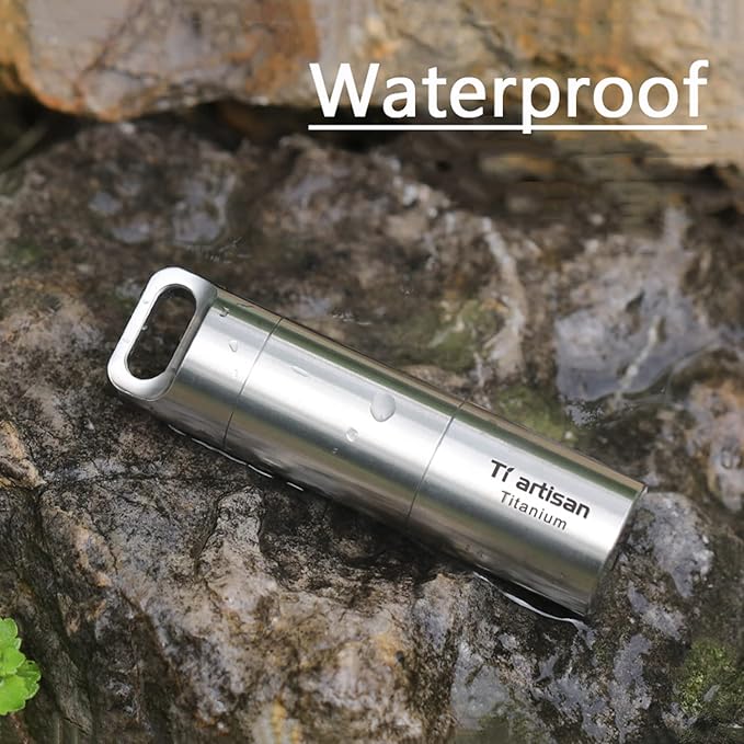 Waterproof Pill Holder Necklace, Secret Pill Container Keychain, Titanium Pill Bottle with 2 Compartment, Light Proof Pill Case, Lightweight Travel Pill Organizer for Pocket Purse Handbag
