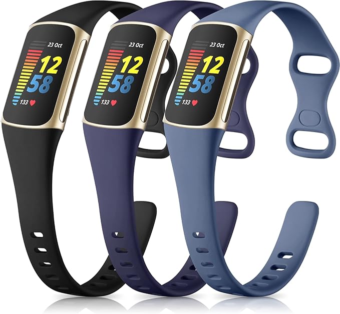 Maledan 3 Pack Compatible with Fitbit Charge 5 Bands/Charge 6 Bands for Men Women, Soft Durable Sport Replacement Watch Band for Fitbit Charge 5 & 6 Advanced Fitness Tracker, Bluegray/Black/Blue