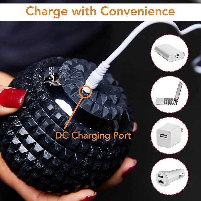 shrink Vibrating Massage Ball with 4-Speeds - Deep Tissue Trigger Point Massage Ball for Relieving Muscle Pain and Tension - Myofascial and Hip Flexor Release Tool for Physical Therapy