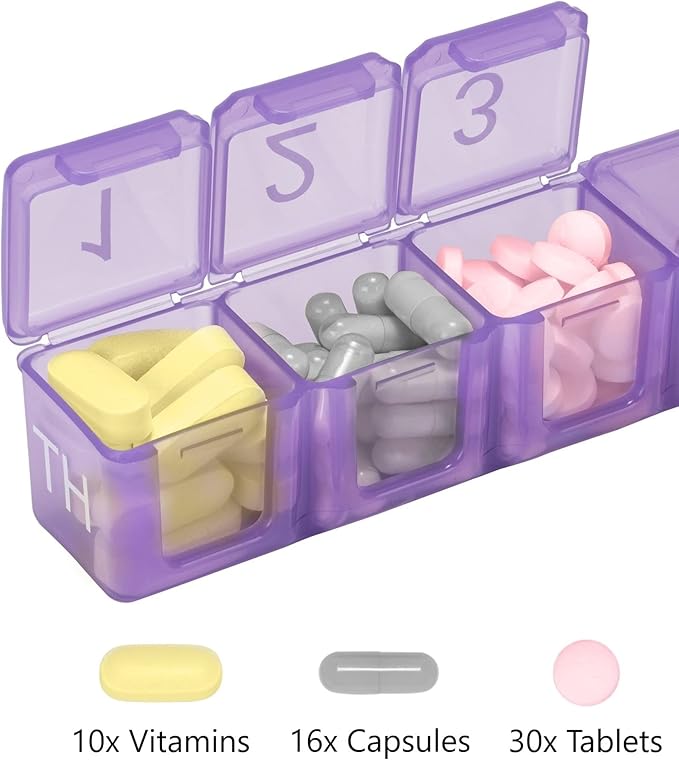 e-Pill 5 Times a Day x 7 Day Large Weekly Pill Organizer, Vitamin and Medicine Pill Box - with Discreet Case and Pill Reminder