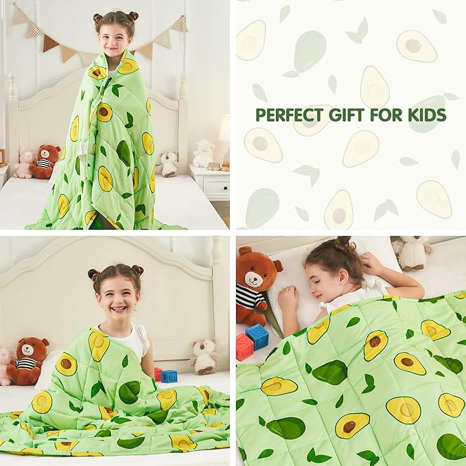 yescool Weighted Blanket 10 Pounds Cooling Weighted Lap Blanket, Green Avocados Heavy Blanket for Sleeping, Breathable Weighted Throw Blanket Gifts for 80-110lbs, 40"x60"