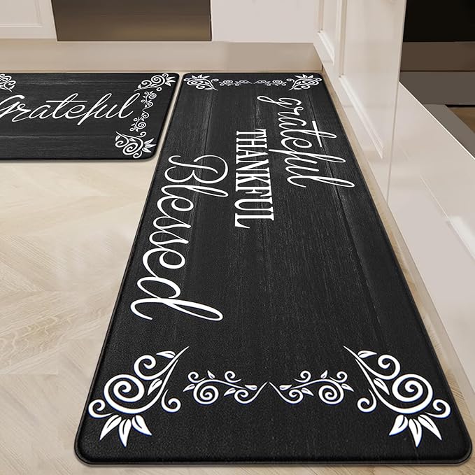 HEBE Anti Fatigue Kitchen Mat Set of 2 Non Slip Cushioned Kitchen Mats for Floor Waterproof Farmhouse Kitchen Rugs and Mats Set Comfort Standing Desk Mat Carpet for Sink,Office,Laundry