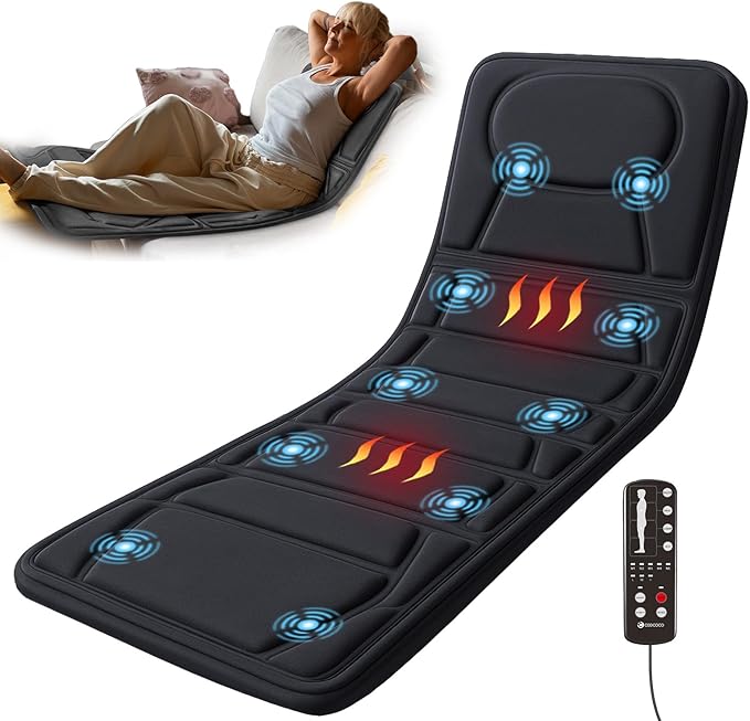 CooCoCo Back Massager with Heat, 10 Vibrating Motors Full Body Massage Mat, Back Massager Pad for Bed, Sofa, Back Massager for Pain Relief Deep Tissue, Gifts for Mom Dad Men Women Husband Wife