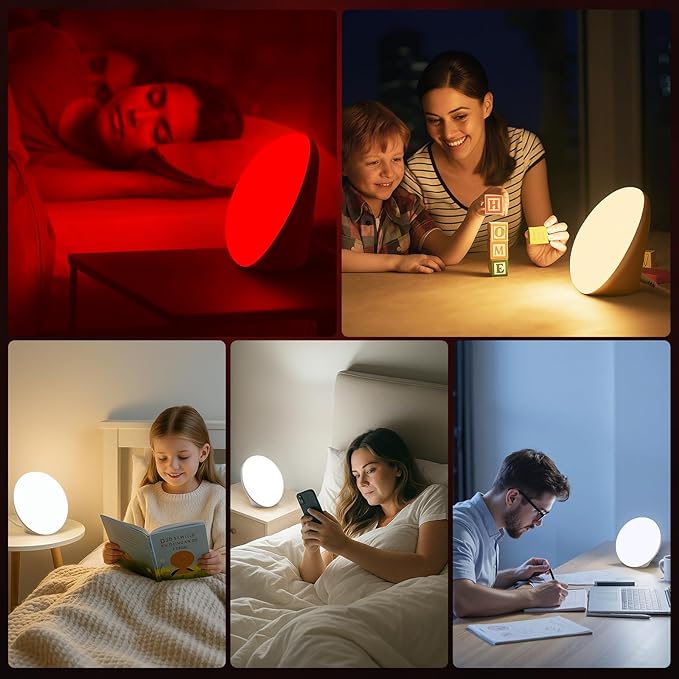 670nm Red Night Light, Red Night Sleep Lamp for Bedroom, Light Therapy Lamp with 10000 Lux Sun Light, 5 Color Temperatures, 5 Brightness Levels, 4 Timer Settings, Smart Touch & Remote Control