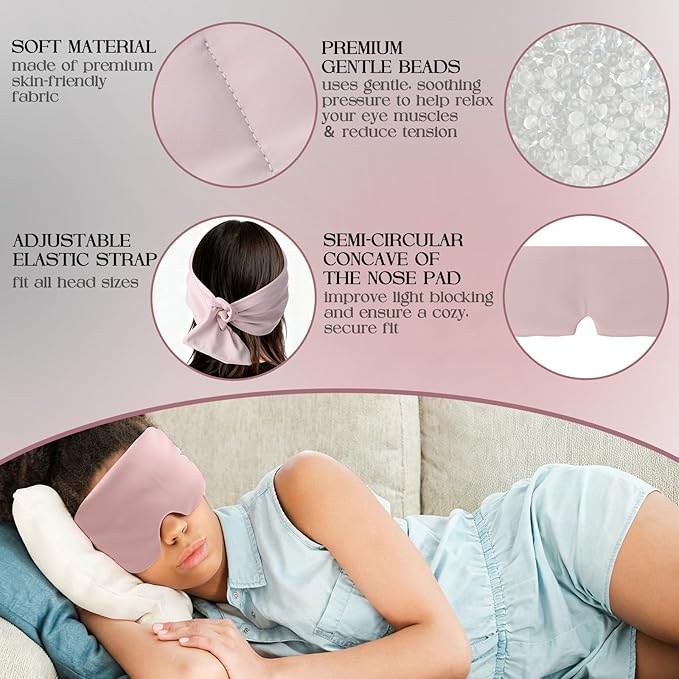 Bonuci 2 Pcs Weighted Eye Mask for Sleeping Soft Blackout Gravity Sleep Mask Gentle Pressure Eyes Cover with Adjustable Elastic for Men Women Side Sleeper Night Work Nap Travel Gifts