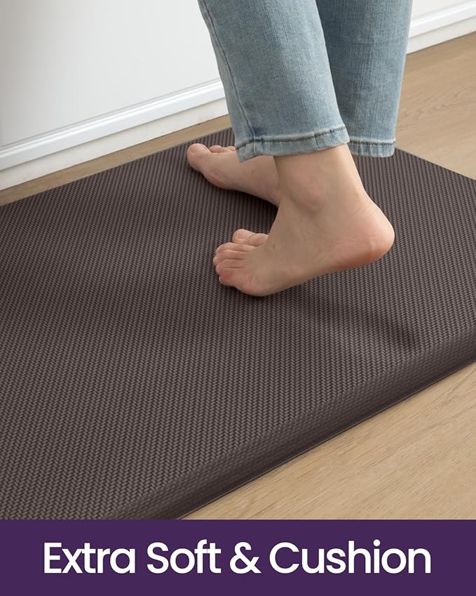 DEXI Kitchen Mat Cushioned Anti Fatigue, Extra Thick Comfort Standing Floor Mats Waterproof, Memory Foam Antifatigue Runner Rug for Desk Office, Sink, Laundry, 48x20, Brown