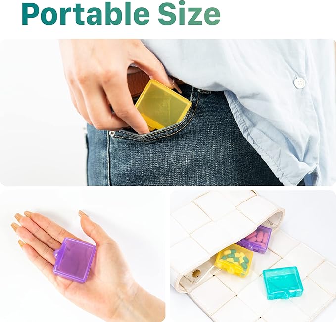 Sukuos Small Pill Box 3 pcs, Cute Travel Pill Case Daily Pill Organizer Portable for Pocket Purse for Vitamin Fish Oil Supplements, Easy to Clean