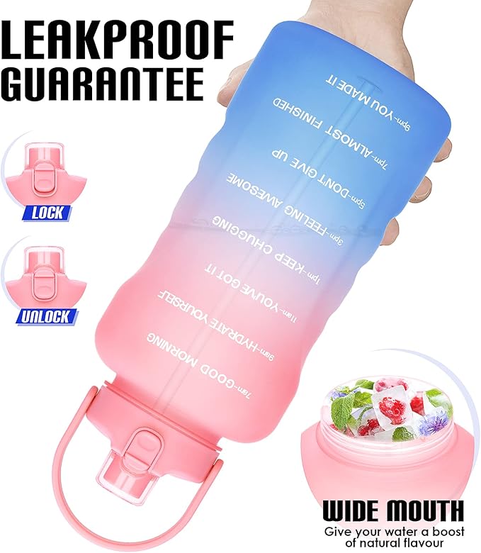 HydroPal 1 Gallon Water Bottles with Straw, 128 oz Water Bottle BPA Free Innovative 2-IN-1 Lid Gym Bottle with Times to Drink Motivational, Large for Sports Fitness Camping Water Jug （13.8X5.5 inch）