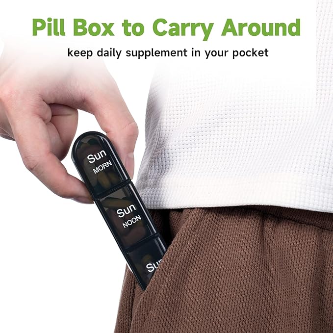 Daviky Pill Organizer 3X a Day, Weekly Pill Box 7 Day, Travel Pill Case with Large Containers, Light-Proof Pill Case for Vitamins, Medication, Supplements and Fish Oils (Black)