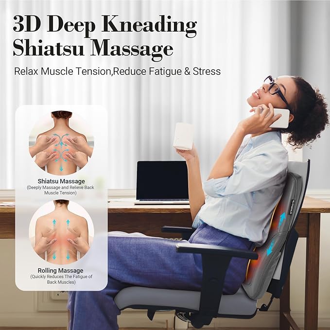 FSA Eligible HSA Back Massager for Deep Tissue Pain Relief, 4D Kneading & Rolling Up and Down Shiatsu Lower Back Massager with Heat for Birthday Gifts for Women and Men