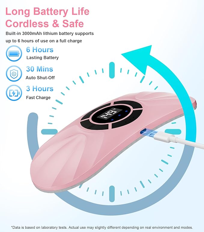 Portable Cordless Heating Pad for Period Cramps, Voice Reminder Menstrual Heating Pad with 6 Heat Levels and 6 Massage Modes, 3s Fast Heating, Gifts for Women Girls, Pink