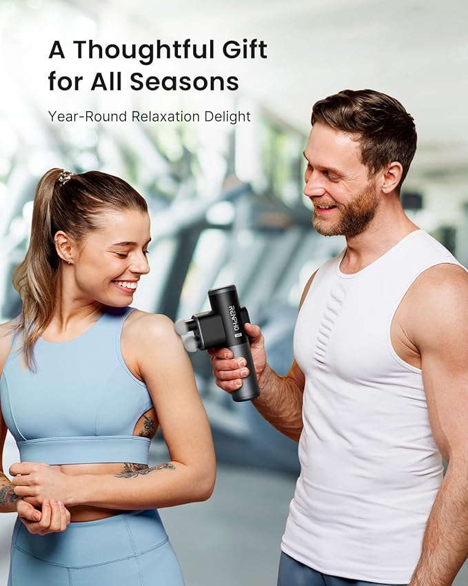 RENPHO Duo Mini Massage Gun with Double Heads, Deep Tissue Back Massager, 3 Modes with Seamless Speed Handheld Neck Massage Gun for Travel