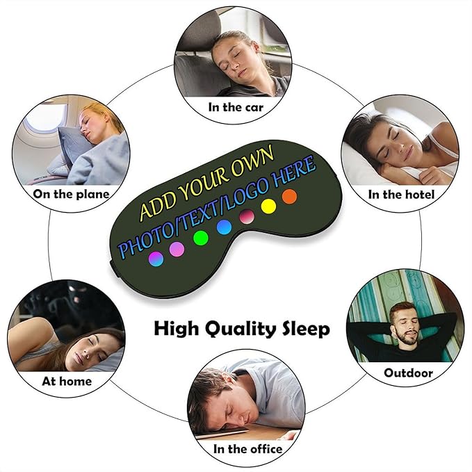 Personalized Eye Mask, Custom Eyeshade Blindfold Add Your Design Image Text Customized Eye Cover with Adjustable Strap for Sleeping Travel Work Naps Blocks Light, Army Green