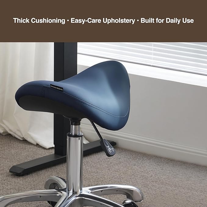 Haku 506 Series Ergonomic Saddle Stool, Adjustable Pneumatic Swivel Rolling Stool with Wheels for Salon, Medical, Spa, Tattoo, Home and Office, Queen Blue