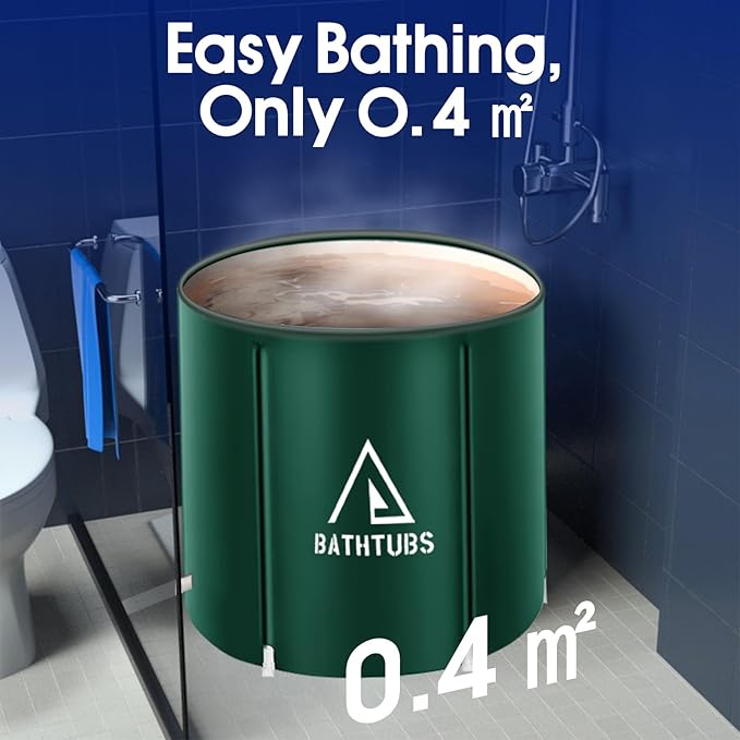 STARBRILLIANT Portable Foldable Bathtub, Collapsible Adult Travel Bath Tub for Camping, Home & Spa, Space-Saving Storage, Durable PVC Material (Dark green, 27inch)