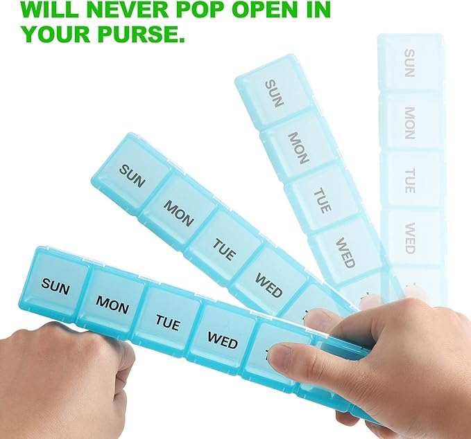 Pill Organizer XL Extra Large Weekly and Daily Pill Cases for Pills/Vitamin/Fish Oil/Supplements (Light Blue)