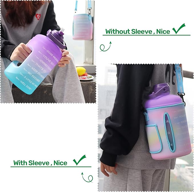 QuiFit 1 Gallon Water Bottle - with Straw & Motivational Time Marker Leak-Proof BPA Free Reusable Gym Sports Outdoor Large(128OZ/73OZ) Capacity Water Jug