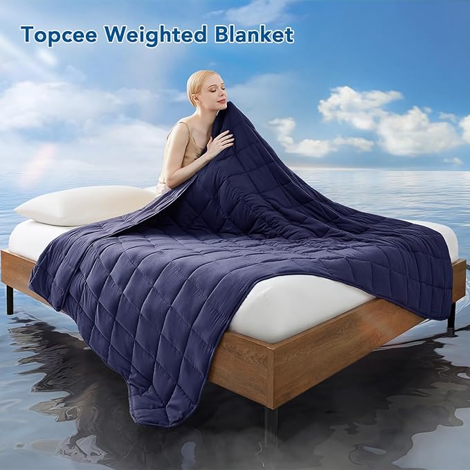 Topcee Weighted Blanket for Adults (15 lbs, 60" x 80") Queen Size Soft Cooling Heavy Blanket Sleeping, Apply to 130-160 lbs Body, Thick Breathable Blanket with Glass Bead, Easy Care