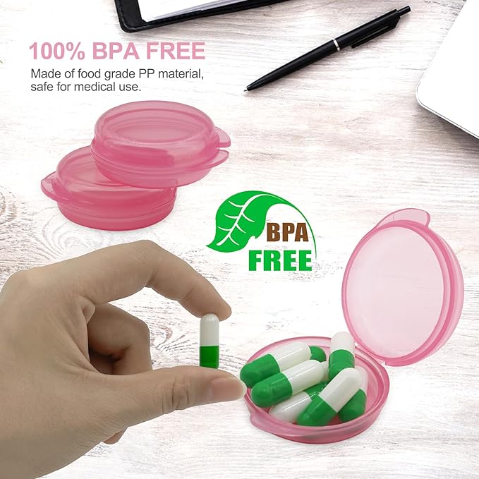 Pill Organizer for Pocket, Mini Pill Box for Pocket Purse, Portable Travel Pill Container, Small Secure Storage for Supplements & Daily Care (Black-Pink-Blue 6 PCS)