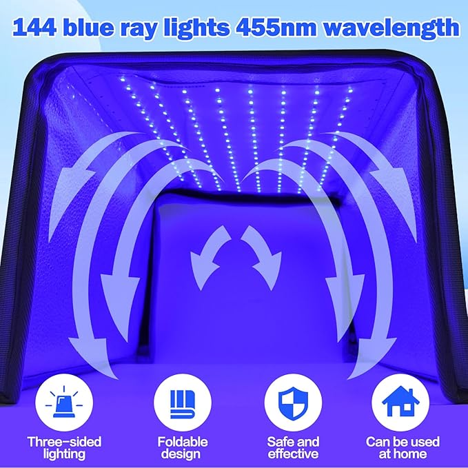 Portable LED Blue Light Box, Safe and Effective Blue Ray Light 144LED Three-Sided Lighting Home Use