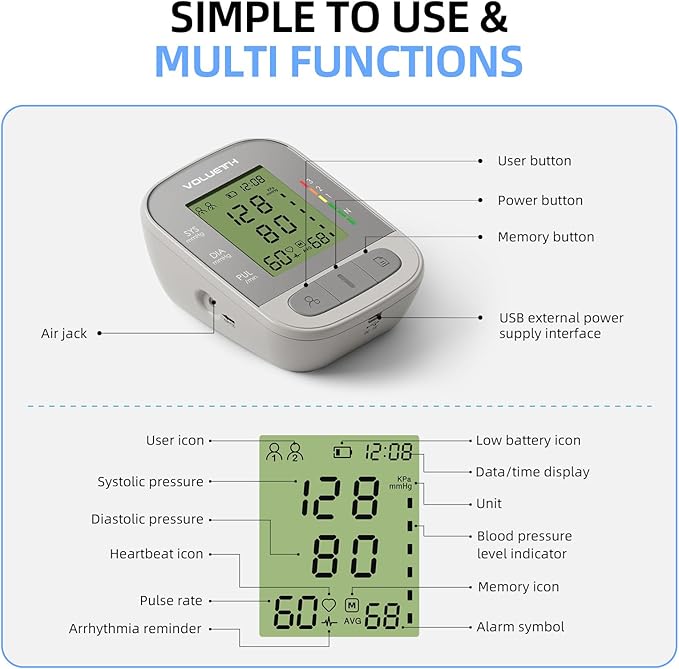 Upper Arm Blood Pressure Cuff, Blood Pressure Monitor for Kids & Adult, Small Cuff 7"-9"，Medium/Large Cuff 9"-17"，Perfect for Health Monitoring