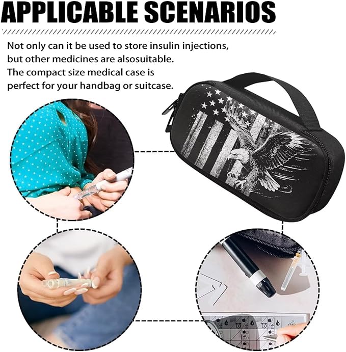 American Flag Eagle Diabetic Supplies Travel Case Insulin Pen Cooler Case Medication Insulated Organizer for Glucose Meter and Diabetic Supplies Diabetic Supplies Bag Carrying Cases