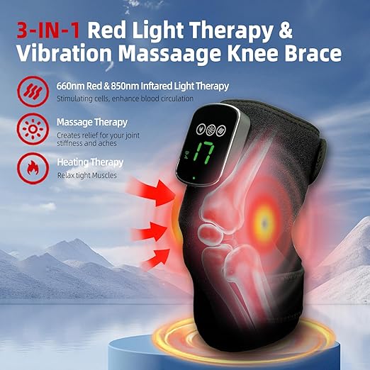 Red Light Therapy for Knee & Elbow, Vibration & Heated Massage for Knee Brace, 660nm&850nm Red Light, for Joint, Elbow, Shoulder Pain Relief, Pack of 2