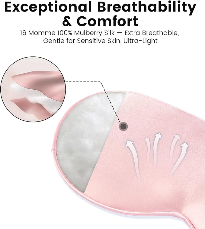 Formé & Found Silk Sleep Mask for Men & Women, 100% 6A Mulberry Silk, 16 Momme Ultra-Soft Eye Mask for Sleeping, Blackout Sleeping Eye Mask for Dry Eyes, Super Light Sleep Mask（Pink