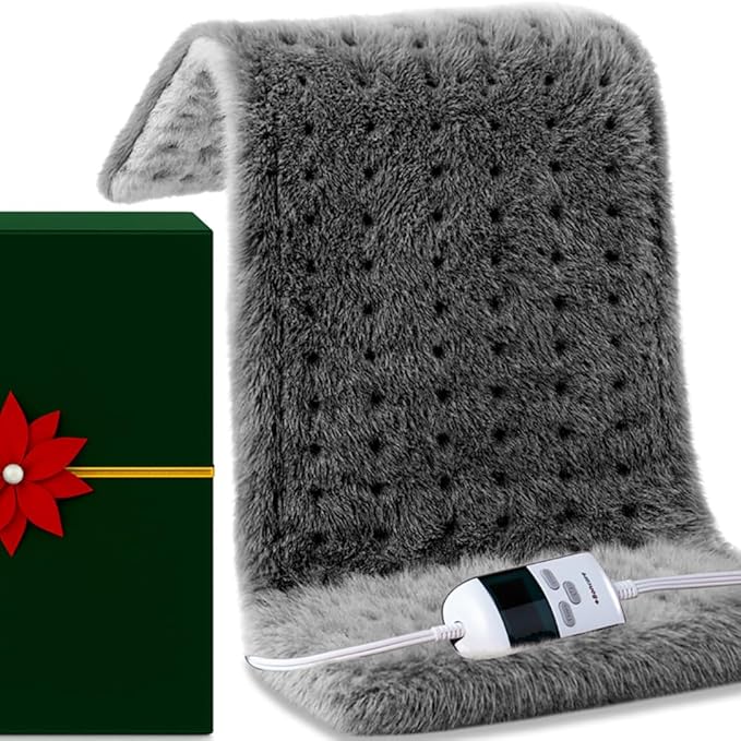 Boncare® Ultra Plush XL Heating Pad for Neck and Shoulder and Back with Auto-Off, Stay-On Warmth Up to 18 Hours, 6 Heat Levels, 12.6 ft Cord for Bed Foot Warmer with Gift Box (Warm Pebble, 12"x24")