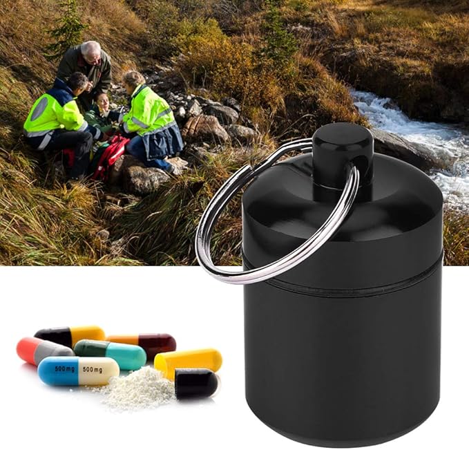 Portable Daily Pill Case , Oxidation Coloring Black pillbox Container for Purse for Travel Outdoor Traveling , watertight Travel Pill lunch box