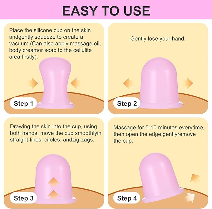 4 Pieces Facial Cupping Therapy Set Anti Cellulite Silicone Vacuum Cupping Cups Facial Cupping Treatment Anti Aging Beauty Tool for Face and Eye Cupping Massage (Pink 2 Small + 2 Large)