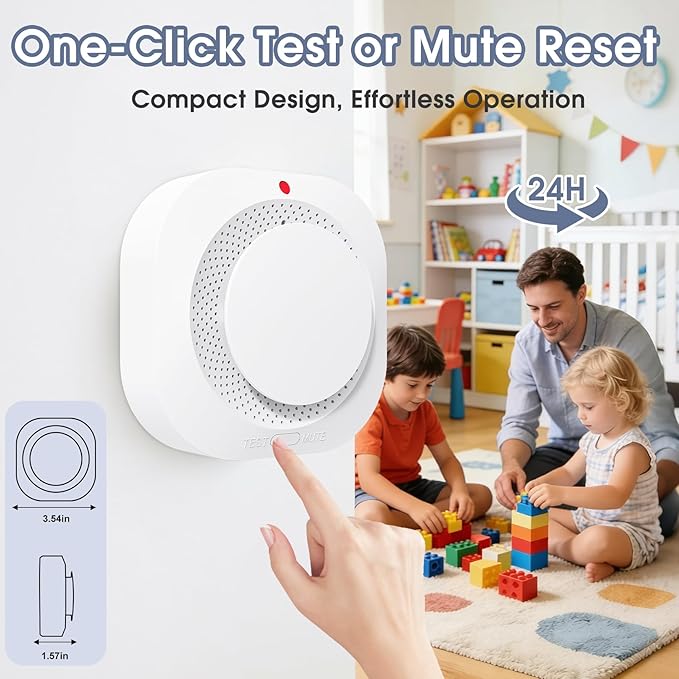 Smoke Detector, Battery Operated Smoke Alarm with Photoelectric Technology, Fire Alarms Smoke Detectors with LED Indicator and Test Button(6 Pack)