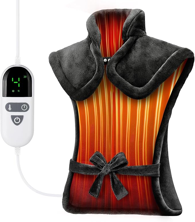 Heating Pad for Back Pain Relief, LANVA Birthday & Mothers Day Gifts for Women Men Mom Dad, Edge Weighted Electric Heat Pad for Neck and Shoulders, 6 Heat Settings, 4 Timer Options, 24"x37", Black