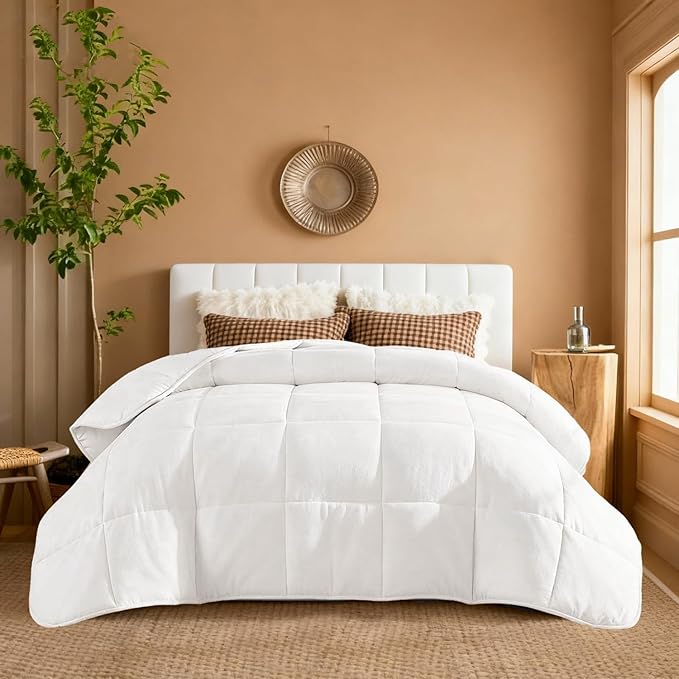 YnM Weighted Blanket King/CA King 15lbs, The Heavy Oversized Weighted Comforter, Warm & Fluffy Throw (White, 15lbs, 104" Lx90 W)