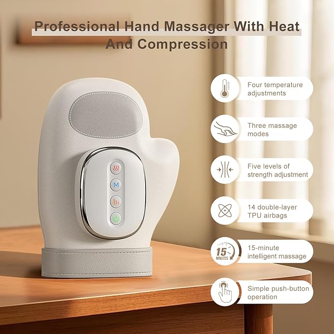 Hand Massager for Arthritis and Carpal Tunnel Relief, Heated Air Compression Therapy for Finger, Palm & Wrist Pain, Portable Cordless Electric Hand Massager