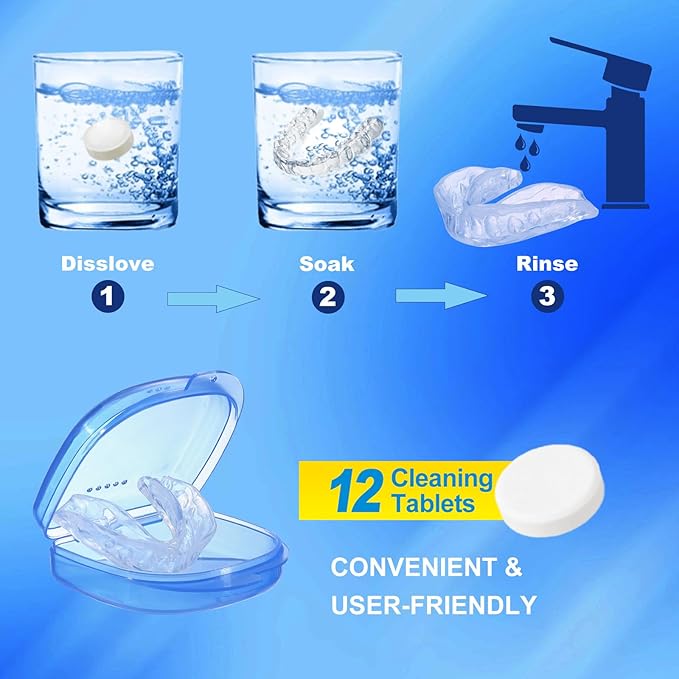 Mouth Guard for Sleeping, 8 PCS Mouthguard for Grinding & Clenching Teeth at Night, Night Guards for Grinding of Teeth, Dental Bite & Boil Guard with 12 Cleaning Tablets
