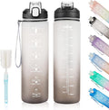 Motivational Water Bottle with Time Marker- 32oz Water Bottles with Times to Drink, Leakproof & BPA Free Sports Water Bottle with Straw & Carry Strap for Fitness, Gym, and Outdoor Sports