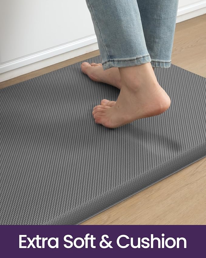 DEXI Kitchen Mat Cushioned Anti Fatigue, Extra Thick Comfort Standing Floor Mats Waterproof, Memory Foam Antifatigue Runner Rug for Desk Office, Sink, Laundry, 39x20, Grey