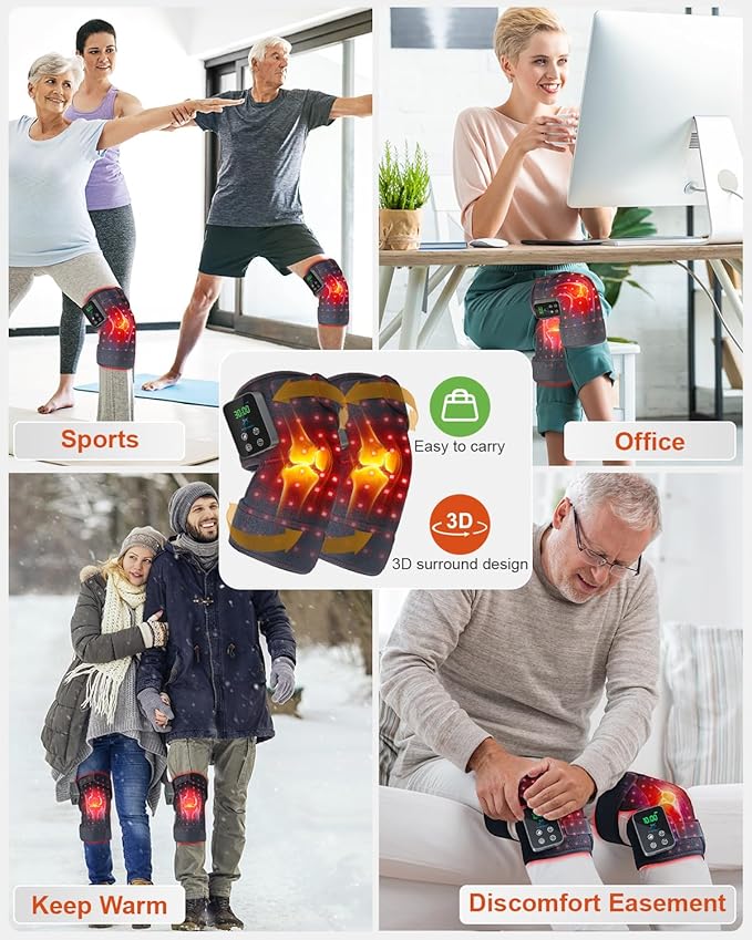 Red Light Therapy Knee Brace 2 Pack – Wireless 72 LED with 660nm & 850nm, 3000mAh Battery, Heat & Pulse Modes for Knee, Elbow, Shoulder, Joint Discomfort & Pain Relief
