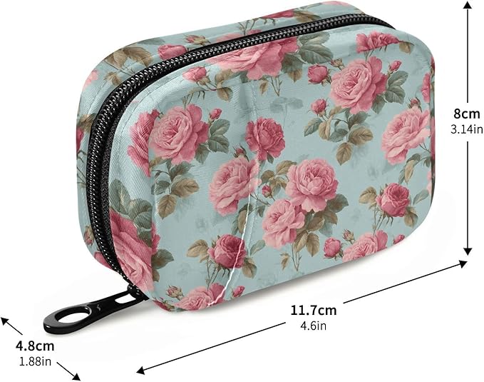 Pink Flower Zipper Travel Medicine Bag Vintage Large Capacity Pill Storage Bag Unisex Printed Pill Organizer for Medicine Vitamin