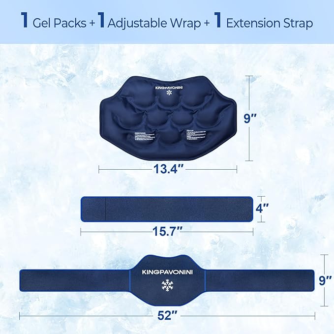 KingPavonini Extra Large Ice Pack for Back Pain Relief with Extension Strap, 1 Gel Pack Reusable Lower Back Ice Wrap for Lumbar Surgery, Sciatica, Herniated Disc, Coccyx Pain, Cold/Hot Therapy