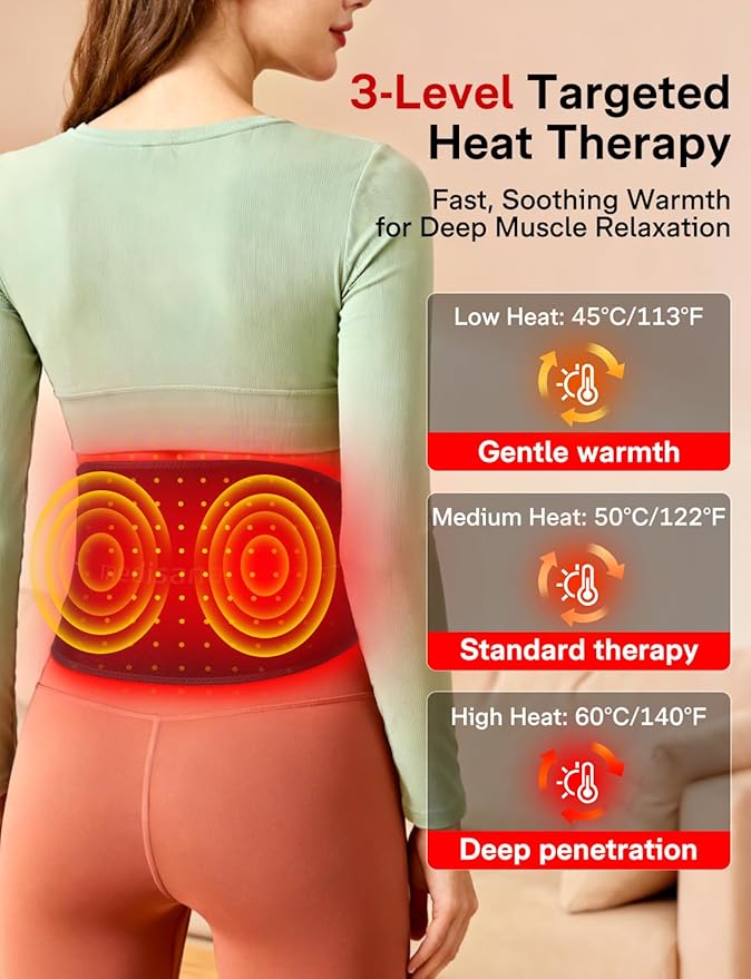 Medisana 3-in-1 Red Light Therapy Belt, Cordless & Portable Infrared Red Light Therapy for Body with Red Light/Pulse/Heat/Vibration - 660nm/850nm for Back Pain Relief (Regular)