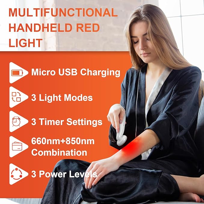 Portable Red Light Therapy, Handheld Red Light Therapy for Body, Near Infrared Light Therapy 660nm & 850nm at Home, Sliver