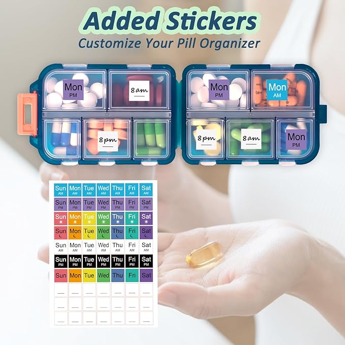 3 Pack Pill Organizer Travel Case - 10 Compartments Large Weekly Pill Container with 420 Labels, Double Lock Design, Portable for Home/Travel/Purse