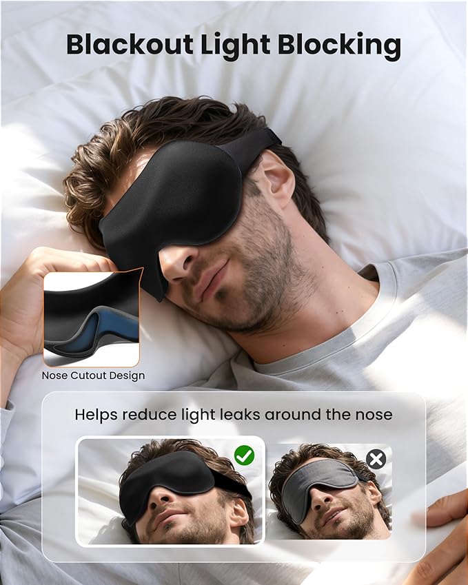 3 Pack Sleep Masks for Women & Men: True Blackout Eye Mask for Sleeping, 3D Contoured Zero Eye Pressure, Lash-Friendly (Blink Freely), Side Sleeper Comfort, Adjustable Strap Blindfold, Night Eye Cover