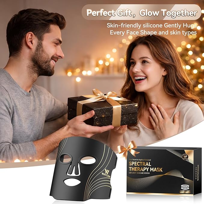 WAYCOM Red Light Therapy for Face: FDA-Cleared 4-Modes Portable LED Light Therapy Mask for Skincare - 400 Beads 850nm Infrared & Red Light Mask at Home with Timing Function Remote & Eye Protection