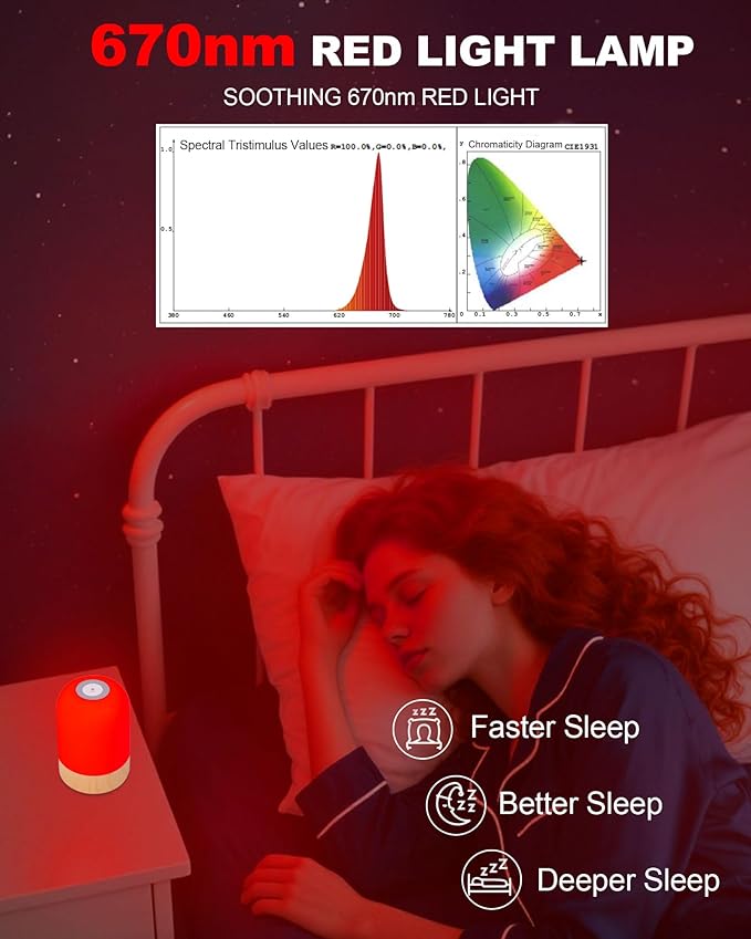 Aoife 670nm Red Light Sleep Lamp Night Light for Bedside Sleep with 4 Color Modes Red Warm White Natural Cool White 10 Brightness Levels Touch & Remote Control Timer for Bedroom or Hanging Use